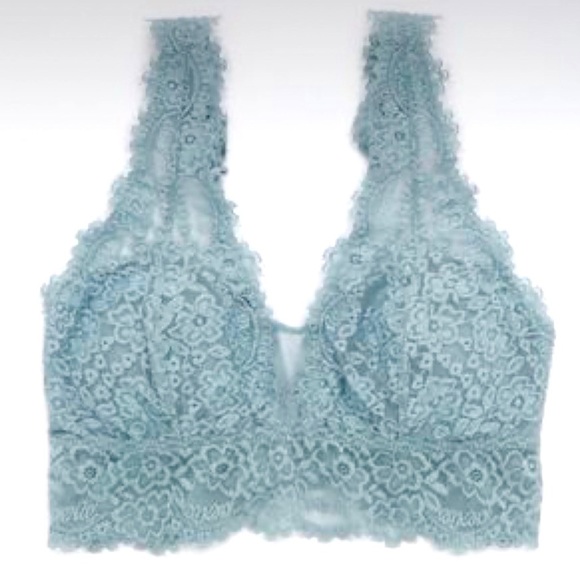 aerie Other - Aerie Eyelash Lace Plunge Bralette in Blue
